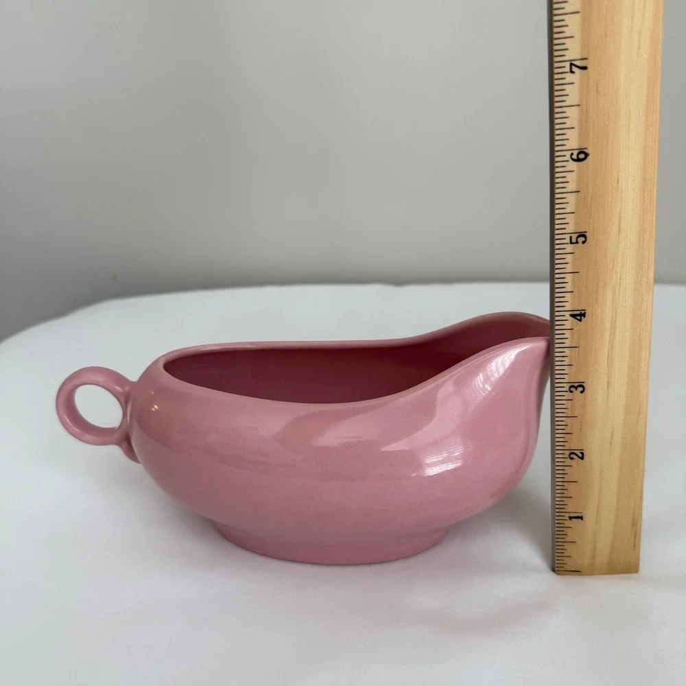 Vintage Pink Ceramic Gravy Boat Mid‎ Century Unmarked Pottery Sauce Server